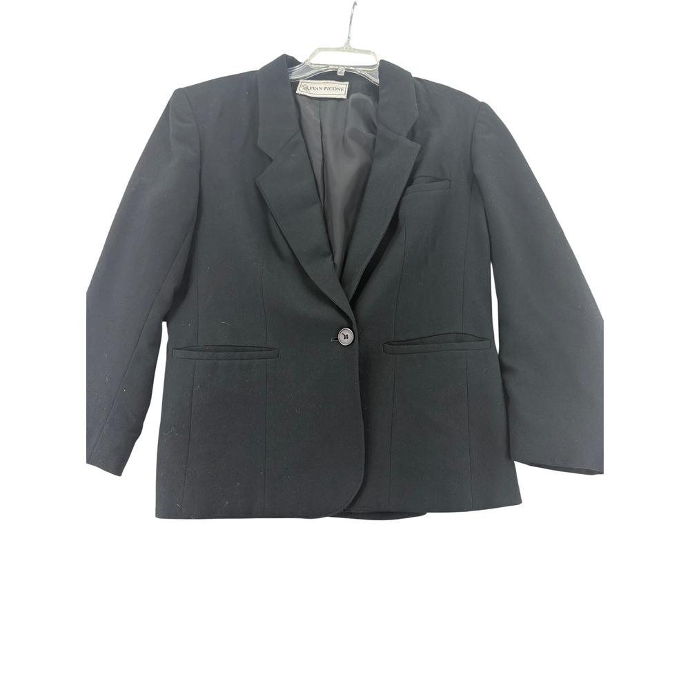 Evan-Picone Womens Blazer 10 Black Vintage Worsted Wool USA One Button